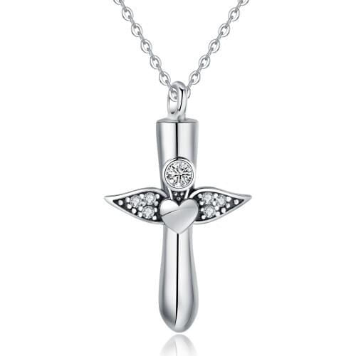 Eudoora Bullet Pendant angel wing Lord Bible Prayer Necklace 925 silver Cremation Ashes Urn Jewelry for Women with free box