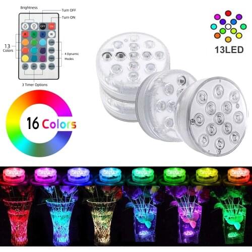 2021 Upgrade 13 Led Remote Controlled RGB Submersible Led Light Battery Operated Underwater Night Lamp Outdoor Vase Bowl Garden