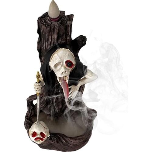Resin Backflow Incense Burner Resin Incense Holder Skull Shape Agarwood Incense Flow Incense Burner Home Halloween Decoration