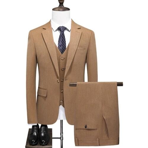 Luxury Men Suit Sets Latest Coat Pant Vest Design Dress Suits Slim Mens Groom Tuxedo Suit Men Suits ( Jacket + Vest + Pants )