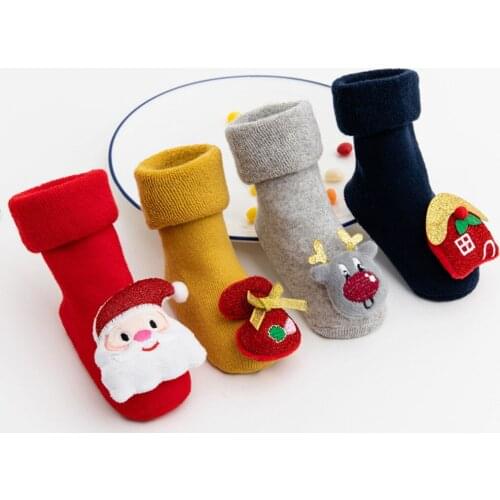 Christmas Santa Claus Socks Toddler Kids baby Boys Girls Christmas Santa Deer Anti-Slip Knitted Warm Socks носки для девочек