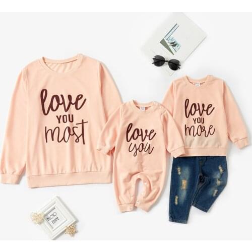 PatPat Letter Print Pink Long Sleeve Sweatshirts for Mom and Me