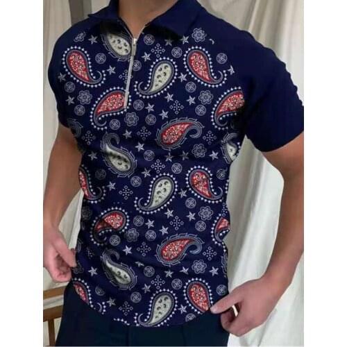 Summer New Men Clothing Casual Fashion Printed 2021Hot Sale Men Polo Shirts Turndown Collar Zipper Design Fashion Short Sleeve