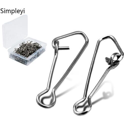 50-100pcs/box Stainless Steel Fishing Bearing Interlock With Hooked Snap Fishing Hook Connector Tackle Lure Fisng Line Tool