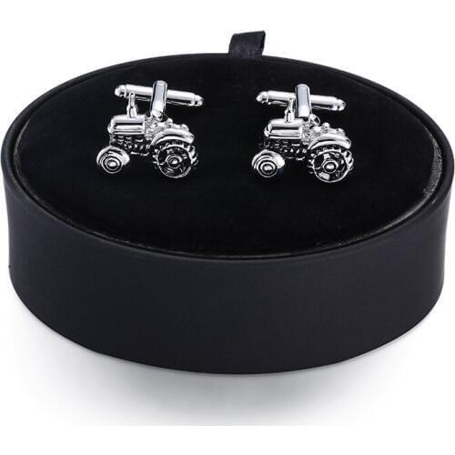 DY high quality brass Silvery Cufflinks tractor black leather box set men French Cufflinks Gift Set FREE SHIPPING