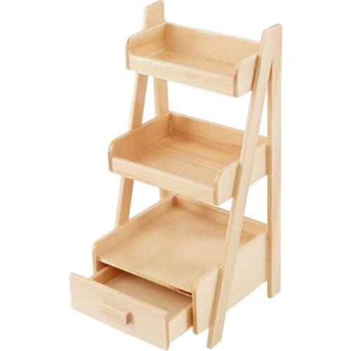 1/12 Dollhouse Wooden Shelves 3 Tier Display Shelves with Drawer Furniture Model