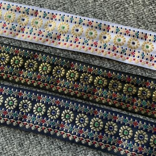 3YARD 4.3-4.5CM Flowers Ethnic Embroidered Lace Trim Jacquard Ribbon For Garment Accessories DIY Craft Making Flower Sewing