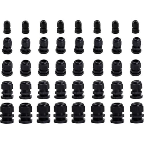 40pcs Each of 8 PG7 PG9 PG11 PG13.5 PG16 Thread Nylon Cable Gland Kit Wire Connector Waterproof Plastic Cable Gland Reducer