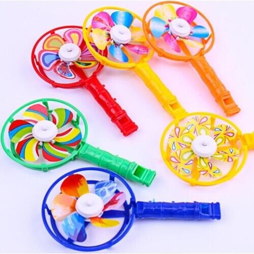 5Pcs Creative Windmill Whistling Handle Pinwheel Wind Spinner Children Toys