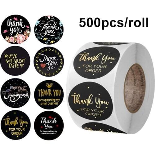 500Pcs/roll Black Thank You Stickers Gold Foil Thank You Sealing Label For Packaging Gift Label Adhesive Sticker Scrapbooking