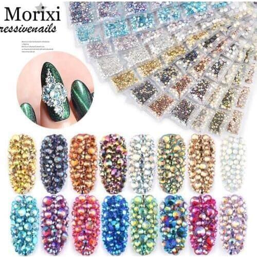 6 grids/bag nail art glitter rhinestone Silver diamond bottom drill white A glasses flakes mixed size nail art rhinestone MZ041