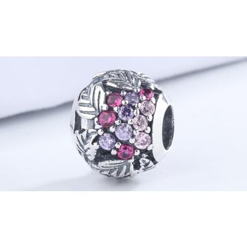 925 Sterling Silver Sparkle Colorful CZ Zircon Leaf Pendant Charm Bracelet DIY Jewelry Making For Original Pandora