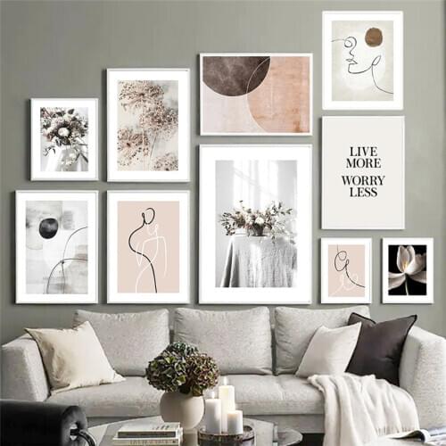 Abstract Black and White Wall Art Line Figure Painting Poster Flower Canvas Painting Home Decor Bedroom Backdrop Pictures
