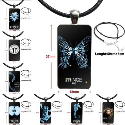 Fringe Symbols Tv Shows Jewelry With Steel Plated Glass Cabochon Choker Long Pendant Rectangle Necklace For Men Women Party Gift