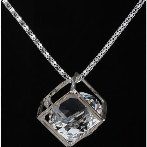 Cube Crystal Charms Vintage Silver Choker Collar Statement Necklace Pendant Accessories DIY Jewelry Women Clothing A85