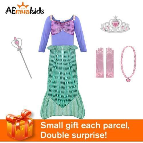Little Girls Mermaid Princess Dress Up Ruffles Half Sleeve Children Sequined Summer Birthday Party Costume Kids Halloween Frocks