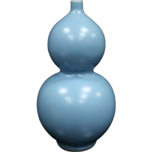 China Old Porcelain Monochrome Glazed Sky Blue Glazed Gourd Bottle Pattern Vase