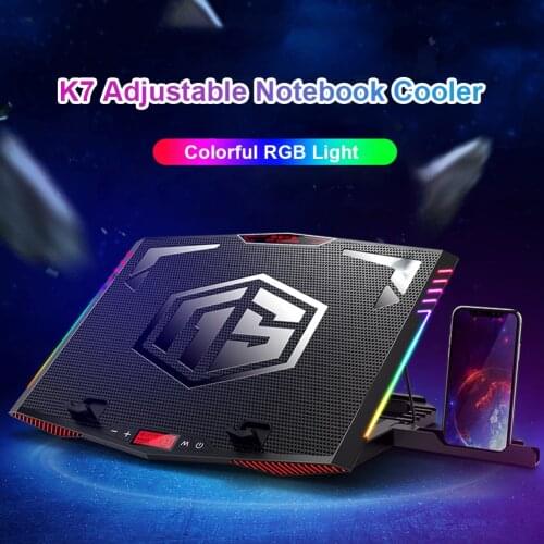 K7 6 LED Fans Gaming Adjustable Laptop Cooling Pad Dual USB Powered RGB Notebook PC Heatsink Cooler Stand Riser Dropshipping