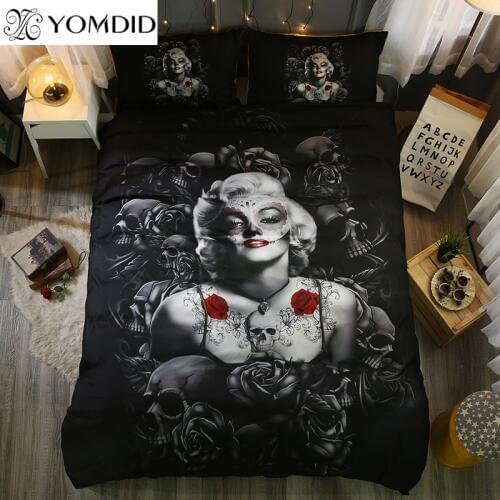 3D Skull Bedding Set Halloween Bedding Set marylin monroe & Skull Duvet Cover pillowcase Set Twin Full Queen King Bed linens set
