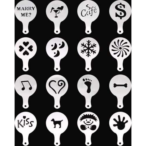 Creative 16pcs Aluminum Cappuccino Latte Fancy Coffee Mold Spray Decor Coffeeware Tools