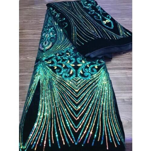 Latest Sequins French Tulle Lace Fabric 2020 High Quality African Velvet Lace Fabric Green Lace Material For Evening Party