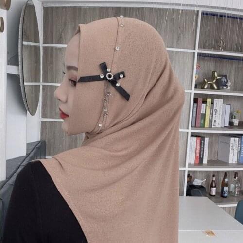 Ready To Wear Arabic Muslim Women Viscose Hijabs Caps With Bows