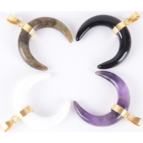 Fashion Natural Stone Crescent Charming Crystal Beads Half Moon Pendant Without Chain Wire Fit DIY Necklace D859-D862