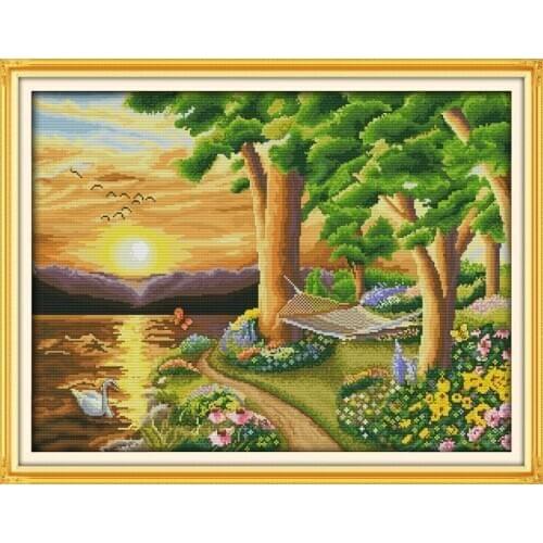 Hot Twilight cotton scenery home decor canvas Cross Stitch kit 14ct white 11ct print embroidery DIY handmade needlework wall