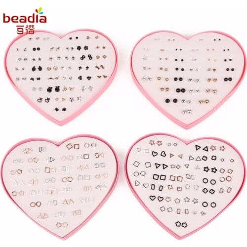 New Fashion 36 pairs/set Korean Fashion Plastic needle Earring gold/black/Silver Color Mix Four Styles for Women Earring Gifts
