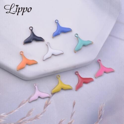 30pcs 9*12mm Both Faced Enamel Fish Tail Charms Copper Enamel Pendant Diy Jewelry Making