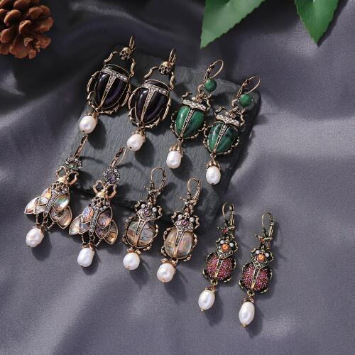 Kissme Earrings Wholesale Insect Synthetic Stone Cultured Pearl Drop Earrings For Women 2020 Halloween Vintage Fashion Jewelry
