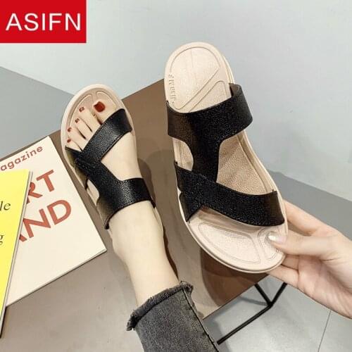 ASIFN Summer Flip-Flops Thick-soled Student Slippers Womens Comfortable Beach Shoes Fashion Flat-Bottom Ladies Sandals Slipper