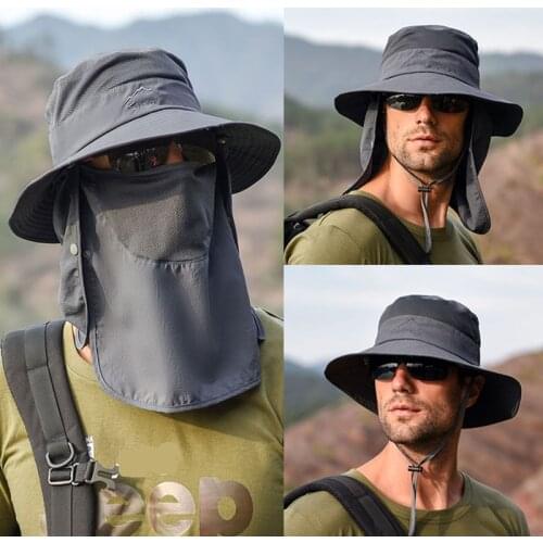 Outdoor Mesh Sun Hat Wide Brim Fishing Hat with Neck & Face Flap, Men Multifunction Sun Cap UV Sun Protection Full Coverage