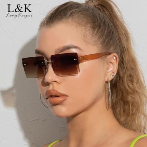 Luxury Brand Rectangle Sunglasses Women Fashion Green Pink Gradient Eyewear For Female 90s Vintage Rimless Square Sun Glasses