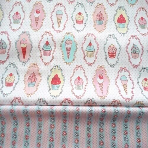 So Sweet 40x50cm Cake Icecream & Polka Dot Stripe Printed 100% Cotton Fabric Bundle For DIY sewing Doll Cloth