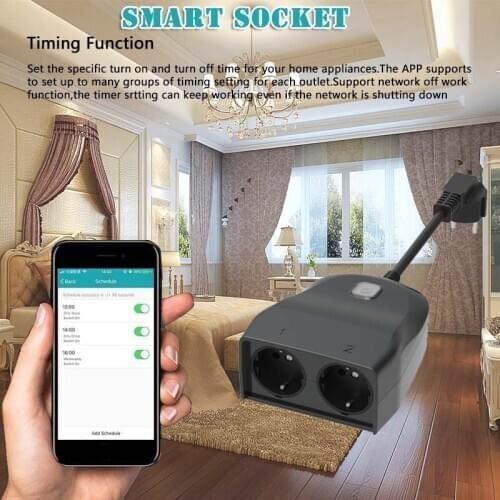 Outdoor Smart Plug Wi-Fi Outlet with 2 Sockets Wireless Remote Control/Timer by Smartphone IP44 Waterproof PUO88