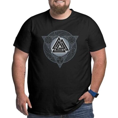 Valknut Ice Flame Vikings Valhalla Odin T-Shirt for Men Cotton T Shirt Big Tall Tee Plus Size Big Size Large 4XL 5XL 6XL Clothes