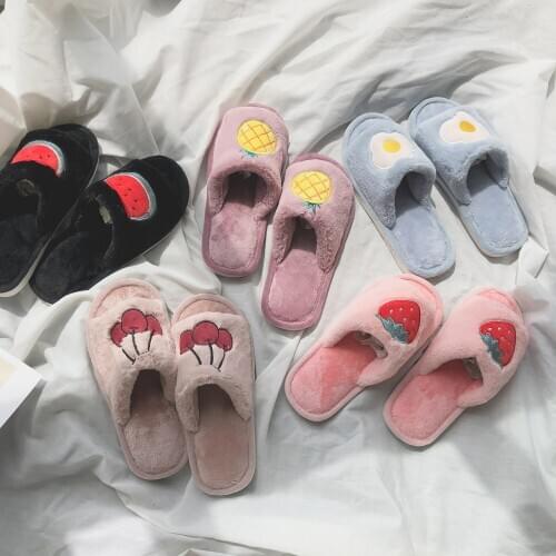 Spring plush slippers women plush lazy flat bottom fashion Korean version of autumn winter kawaii shoes cosplay loli shoes
