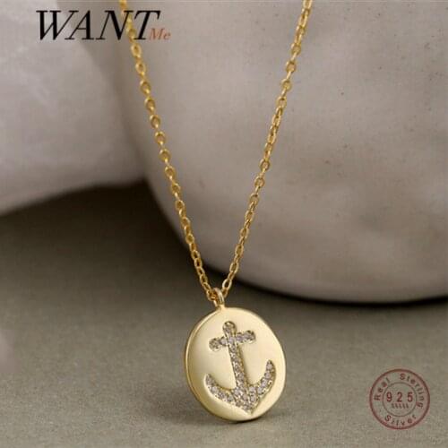 WANTME Genuine 925 Sterling Silver Simple Fashion Zircon Anchor Chain Pendant Necklace for Women French Chic Party Jewelry Gift