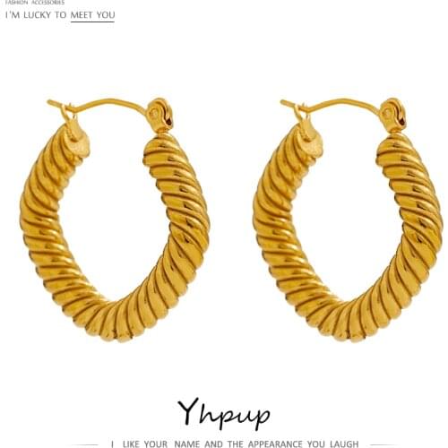 Yhpup Stainless Steel Jewelry Minimalist Twist Metalic Hoop Earrings Gold Color 18 K Geometric Earrings Statement Jewelry 2021