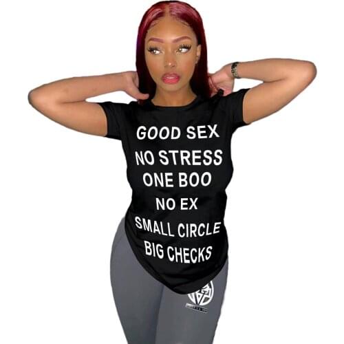 2021 New Arrival Funny Letter Black Tops Tees Women Casual O-neck T Shirt Tee Shirt Femme Haut Femme Cool Girl Streetwear