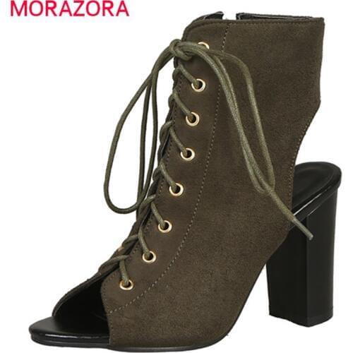 MORAZORA 2020 new fashion Style ankle boots for women gladiator sandals boots lace up zip summer boots high heels shoes woman