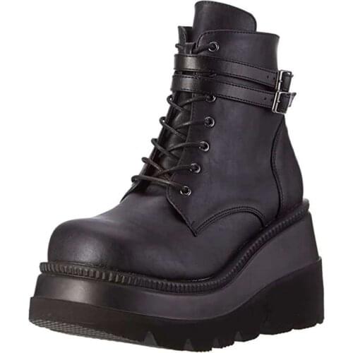 Big Size 35-43 Brand Design Ladies Zip Platform Ankle Boots Fashion Lace-up High Heels Boots Women 2021 Goth Wedges Shoes Womand