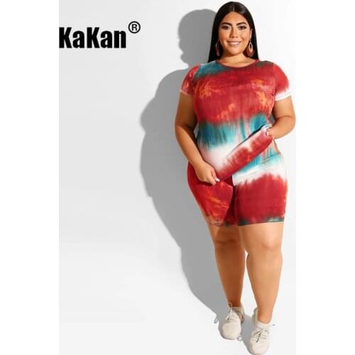 KaKan Europe and The United States New Hot Selling Womens Jumpsuit Two-piece Casual Tie-dye Short Jumpsuit Suit
