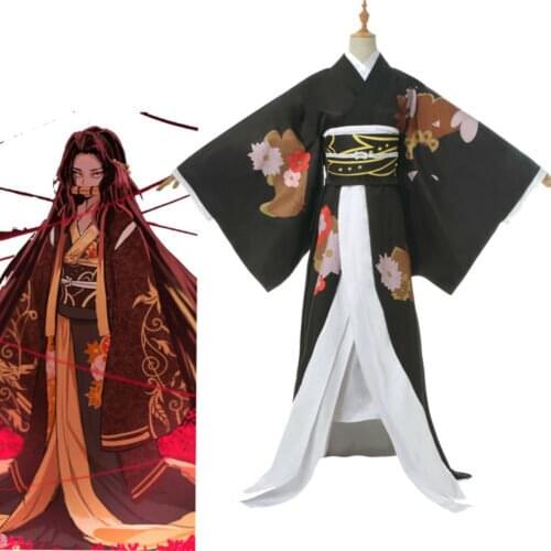 OLOMLB Demon Slayer Kimetsu no Yaiba Kibutsuji Muzan Cosplay Costume Women Kimono Suit New One Set