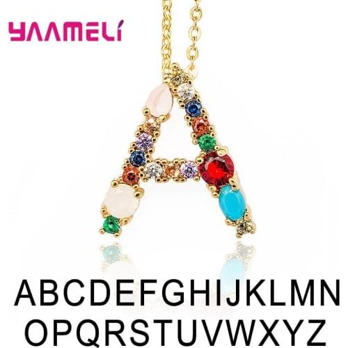 New Arrival Hot Name Letter Necklace Rainbow CZ Initials Alphabet Women Girls Gorgeous Birthday Jewelry Gift
