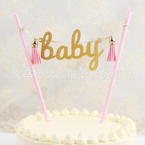 1Set Baby Love Cake Toppers Banner Flag Baby Shower Birthday Party Cupcake Topper Kids Girl Boy Birthday Cake Decorations