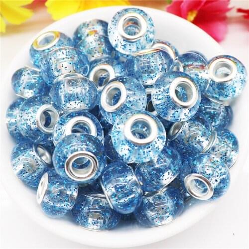 10 Pcs Glitter Powder Inside Resin Beads Sparking Round Rondelle Spacer Beads Fit Pandora Bracelet Necklace for Jewelry Making