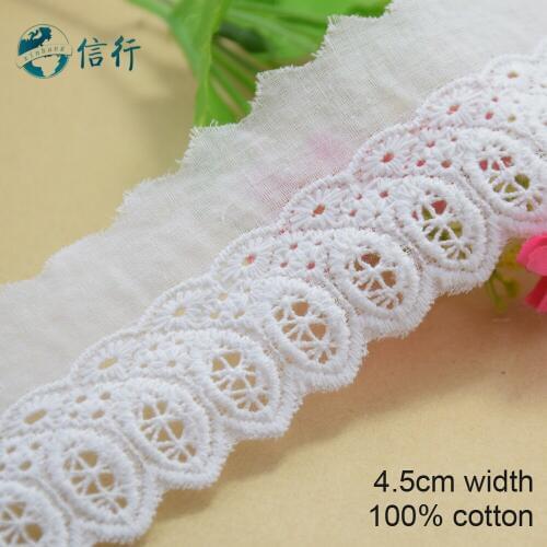 10yards 4.5cm Cotton embroid lace sewing ribbon guipure trims or fabric warp knitting DIY Garment Accessories free shipping#3614