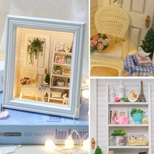 3D DIY Mini Wooden Dollhouse Photo Frame Furniture Manual Assembling Toys Miniature Doll house for Kids Adult Christmas Gifts